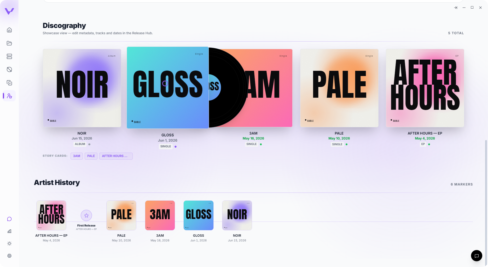 Vantom Artist Page discography, covers and an artist-history timeline