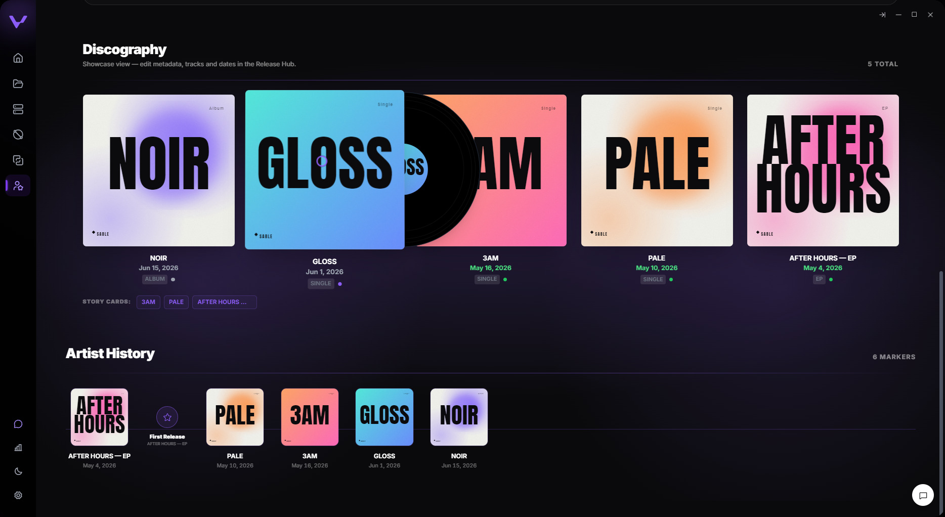 Vantom Artist Page discography, covers and an artist-history timeline