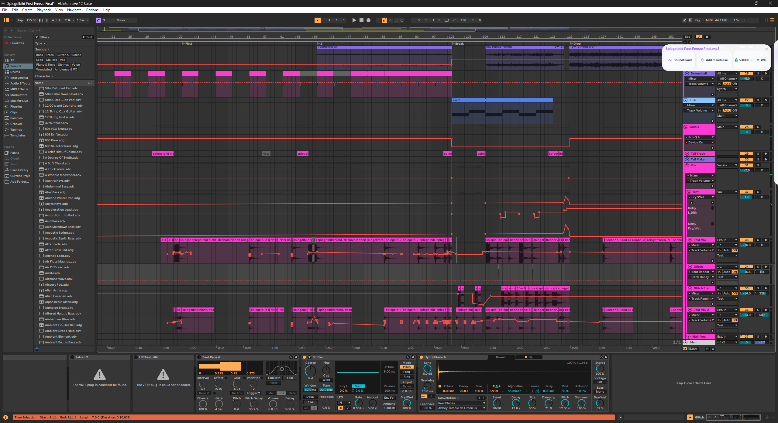 Vantom's Mini Mode dock floating beside a DAW window, having just detected a new bounce and offering to attach it to the open project.