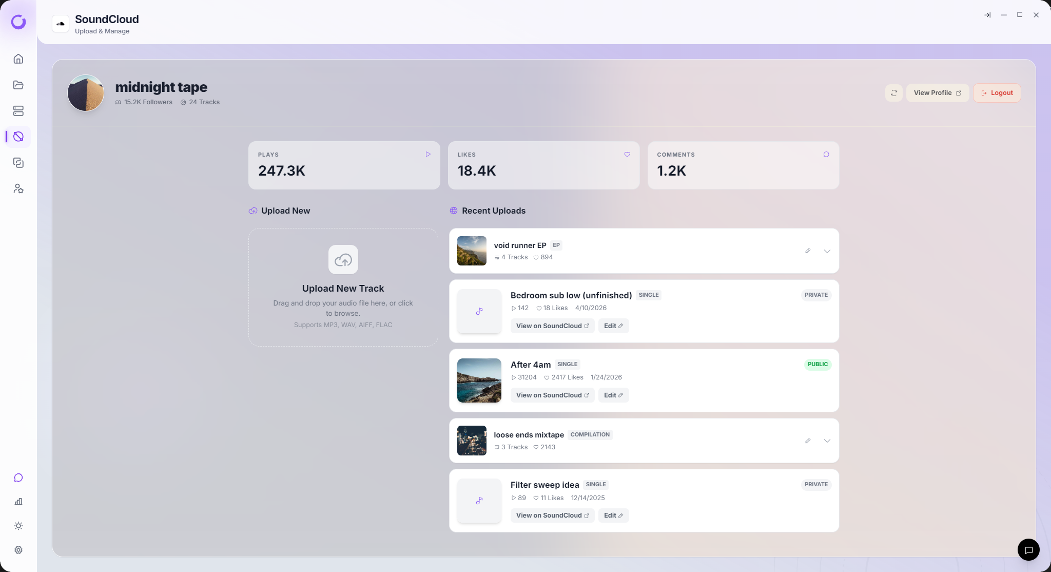 Vantom Publish — direct SoundCloud upload from the release row
