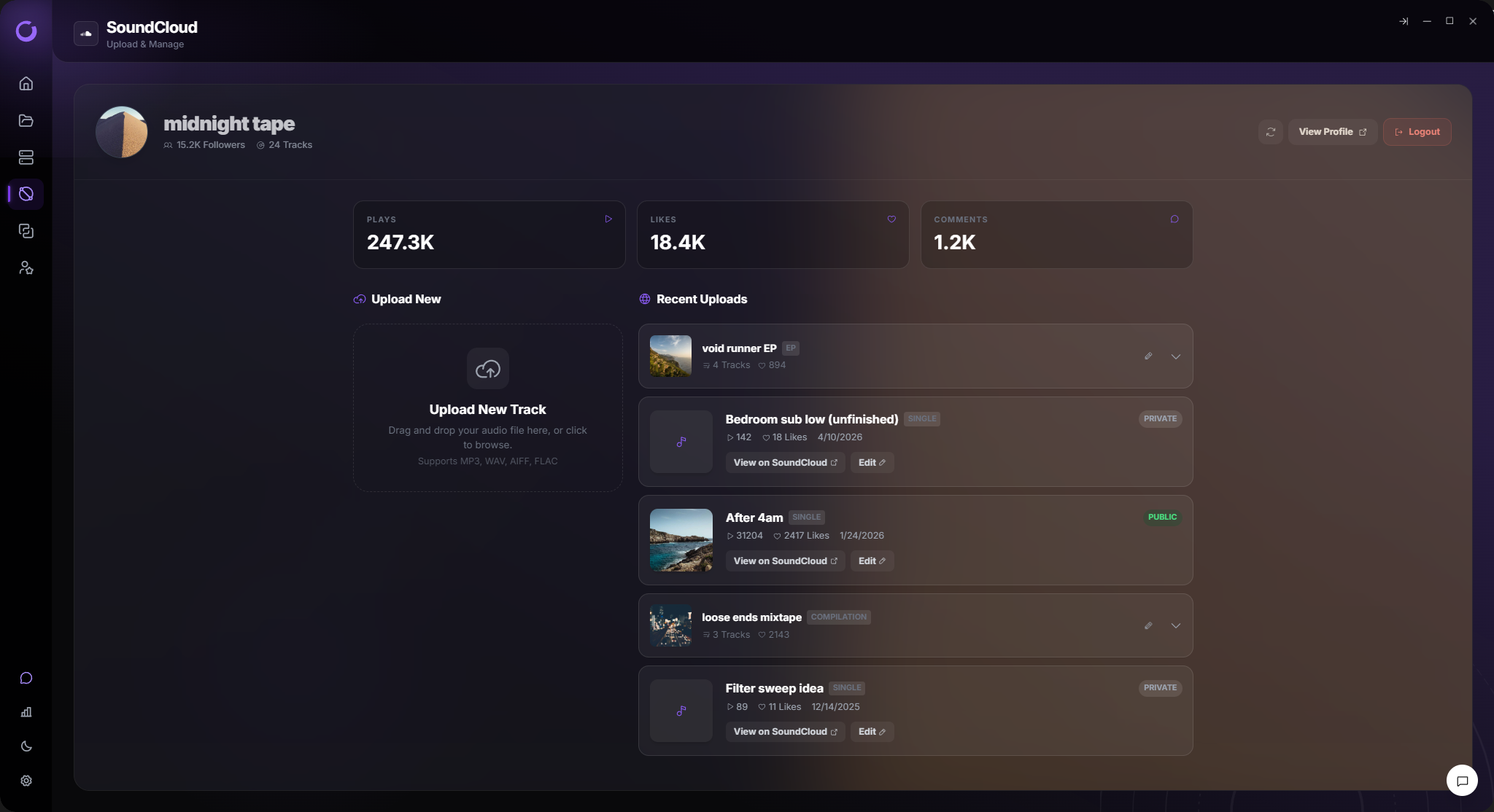 Vantom Publish — direct SoundCloud upload from the release row